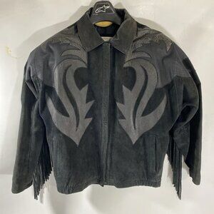 Suede Leather Black Fringe Jacket Rare Western Sz 6 Pioneer Wear Made In USA